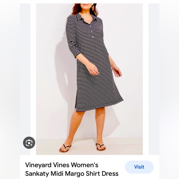Vineyard Vines black/ white striped Sankatay midi polo dress xsmall NWOT - Picture 2 of 7